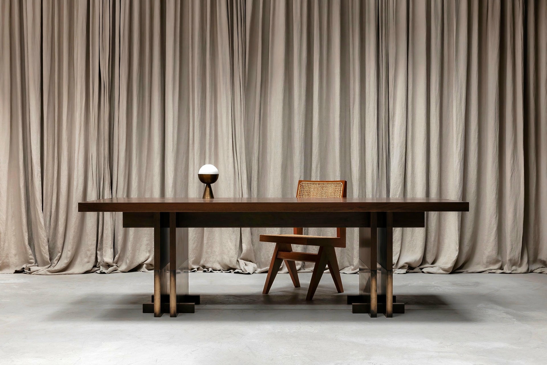 Rift Sculpted Dining Table by Andy Kerstens Walnut Brass Modern 9