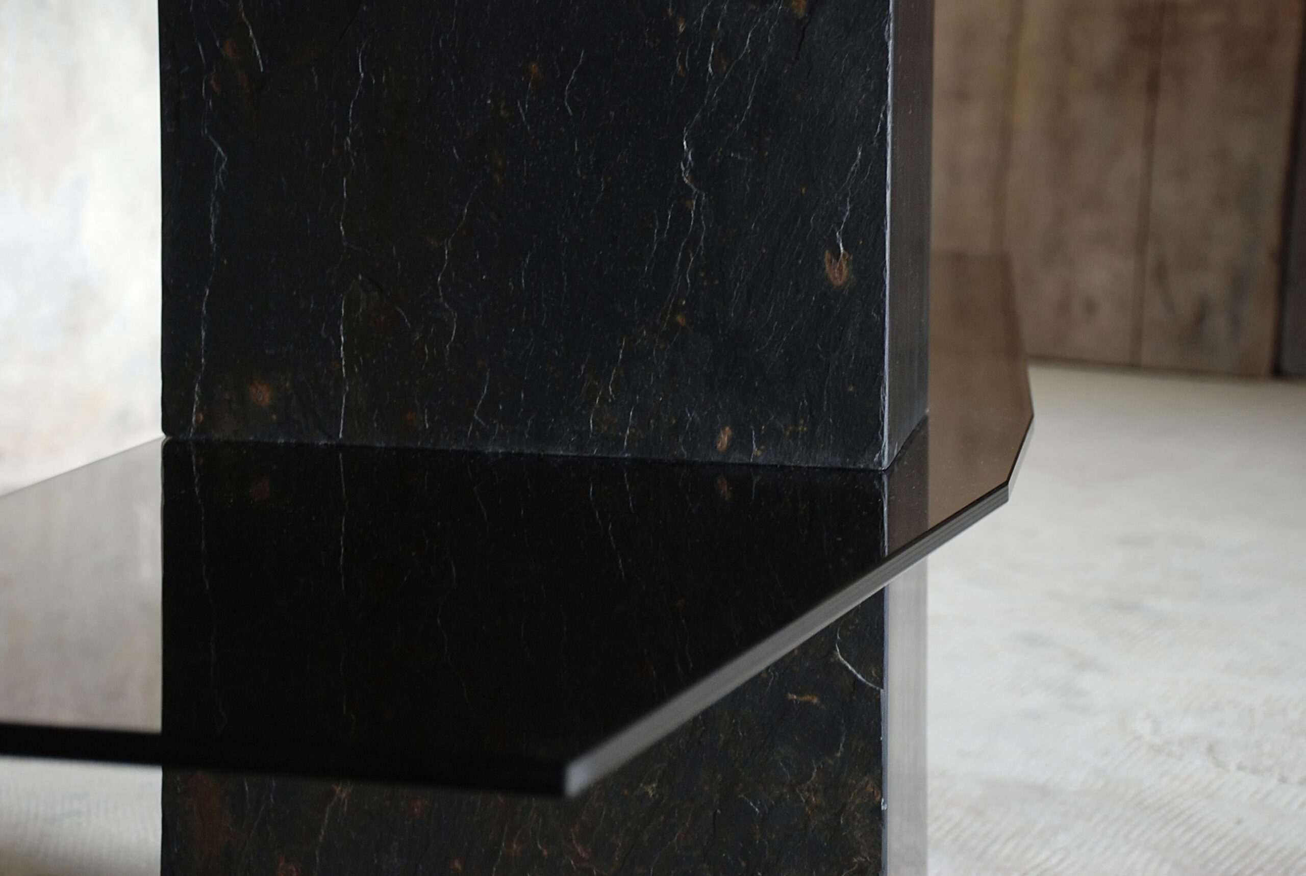 Rough Black Rectangular Block Console Shelf Sculpted by Frederic Saulou 2