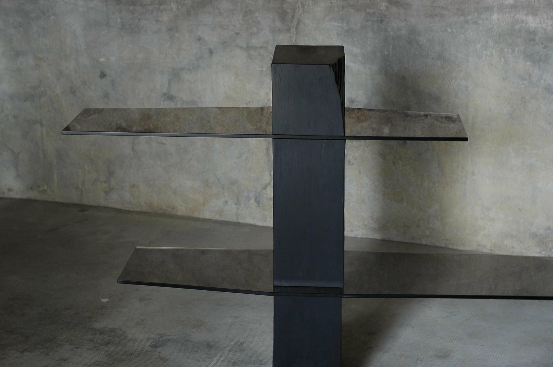 Rough Black Rectangular Block Console Shelf Sculpted by Frederic Saulou 4