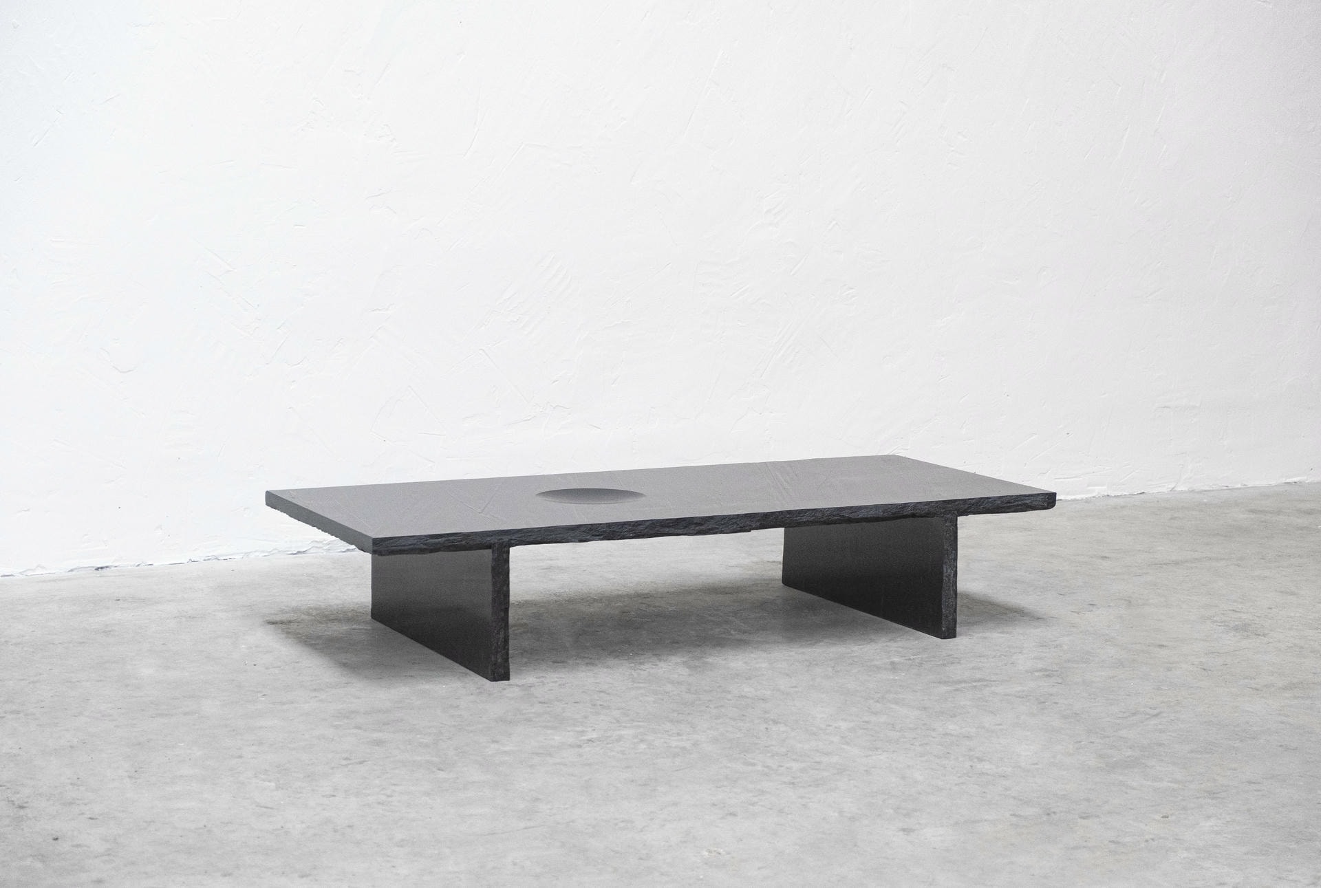 Sculpted Natural Black Marble Slate Coffee Table by Frederic Saulou 2