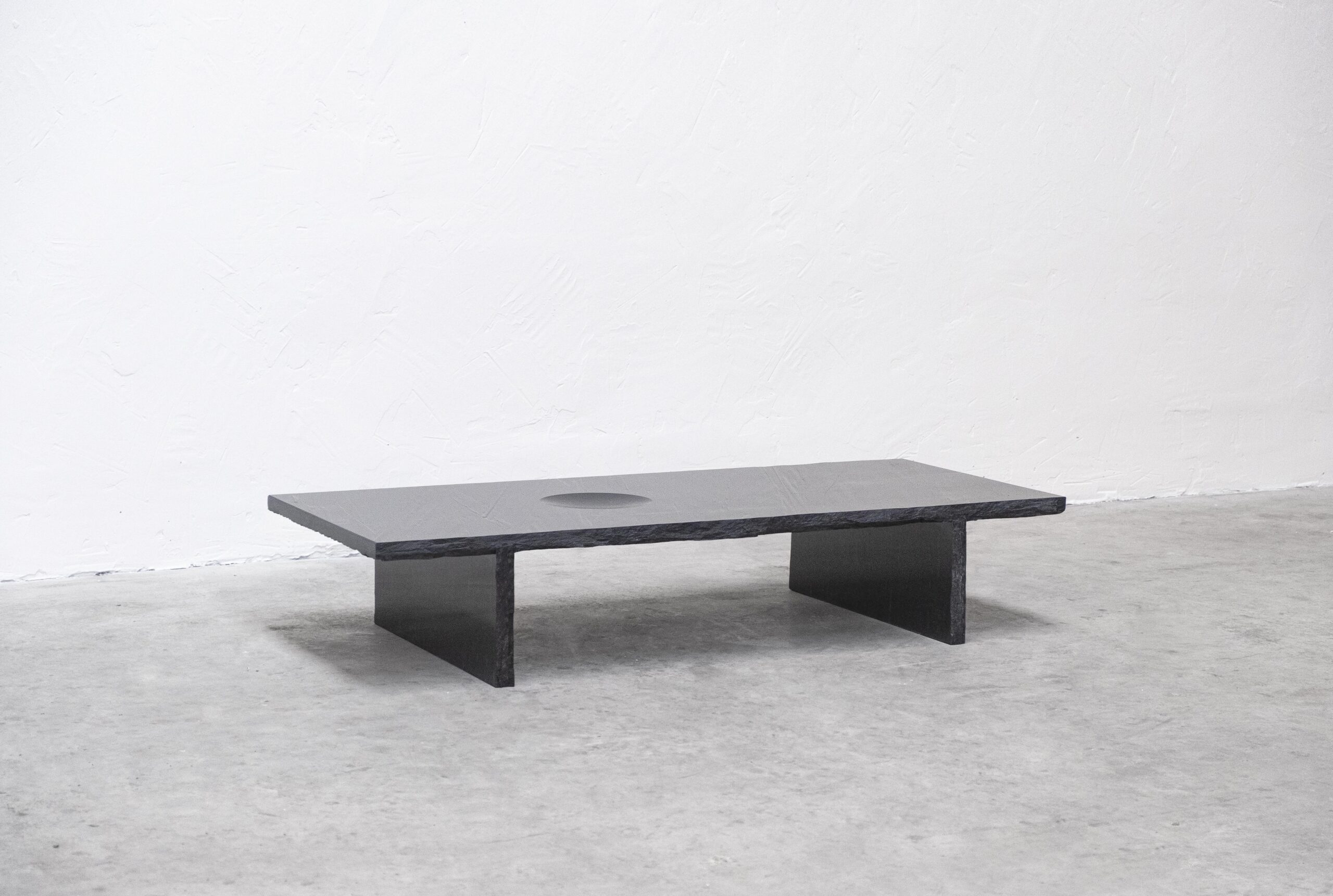Sculpted Natural Black Marble Slate Coffee Table by Frederic Saulou 2
