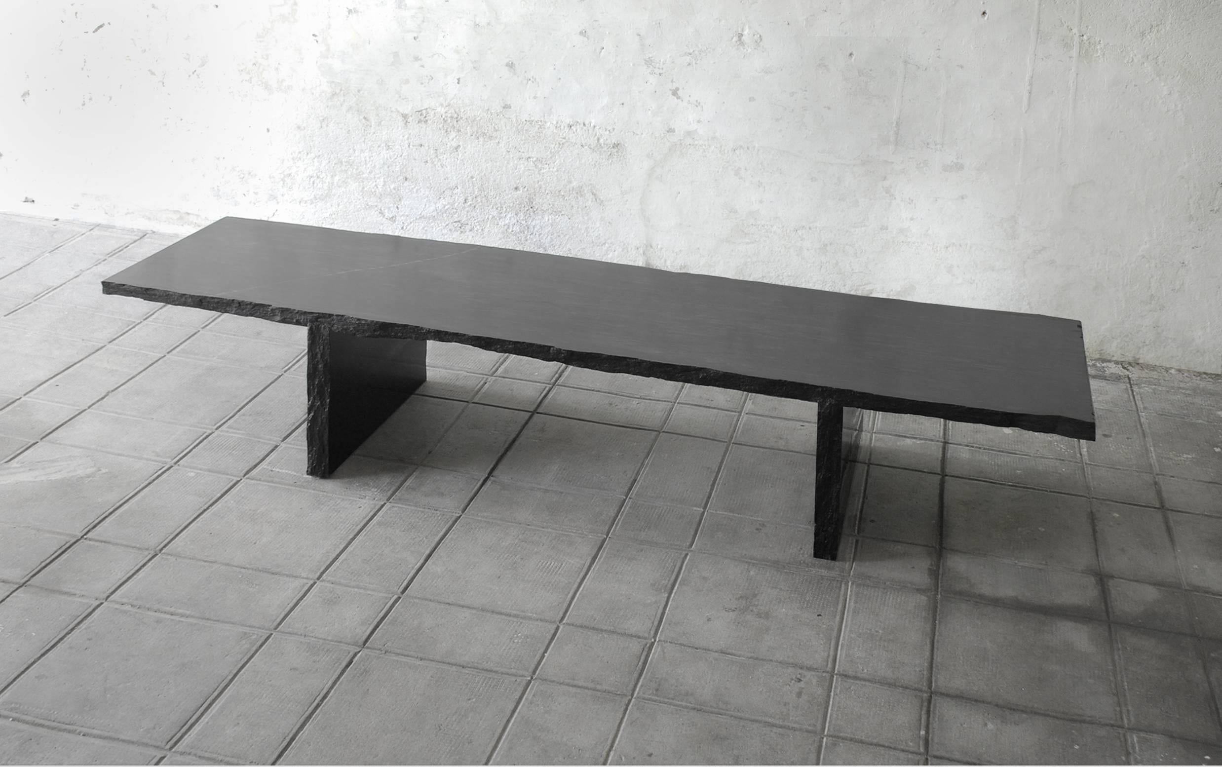 Sculpted Natural Black Marble Slate Coffee Table by Frederic Saulou 3