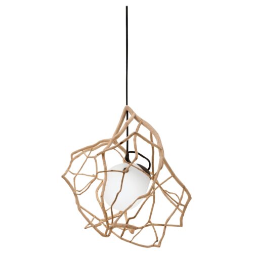 Spherical Cage Sculpted Pendant Light with Wood and Glass by Jrme Pereira 1