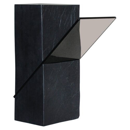 Three dimensional Black Slate Gueridon with Grey Glass Plane by Frederic Saulou 1