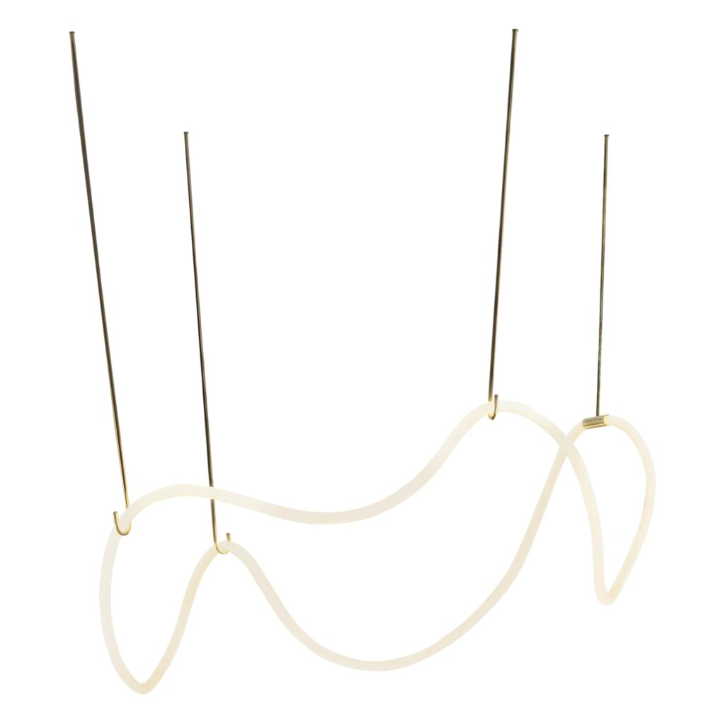 Unique Contemporary Flexible Form Satin Brass Pendant Light by Morghen Studio 1