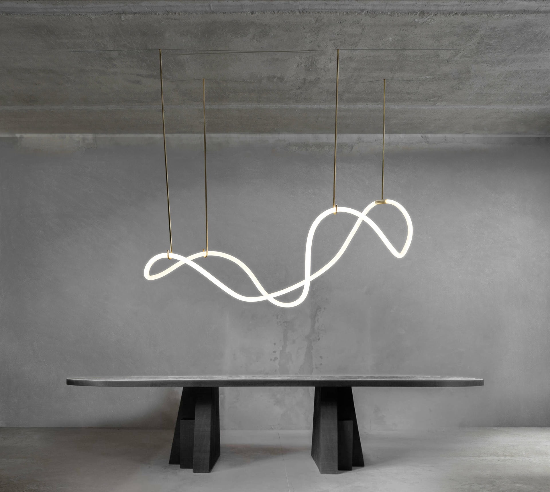 Unique Contemporary Flexible Form Satin Brass Pendant Light by Morghen Studio 2