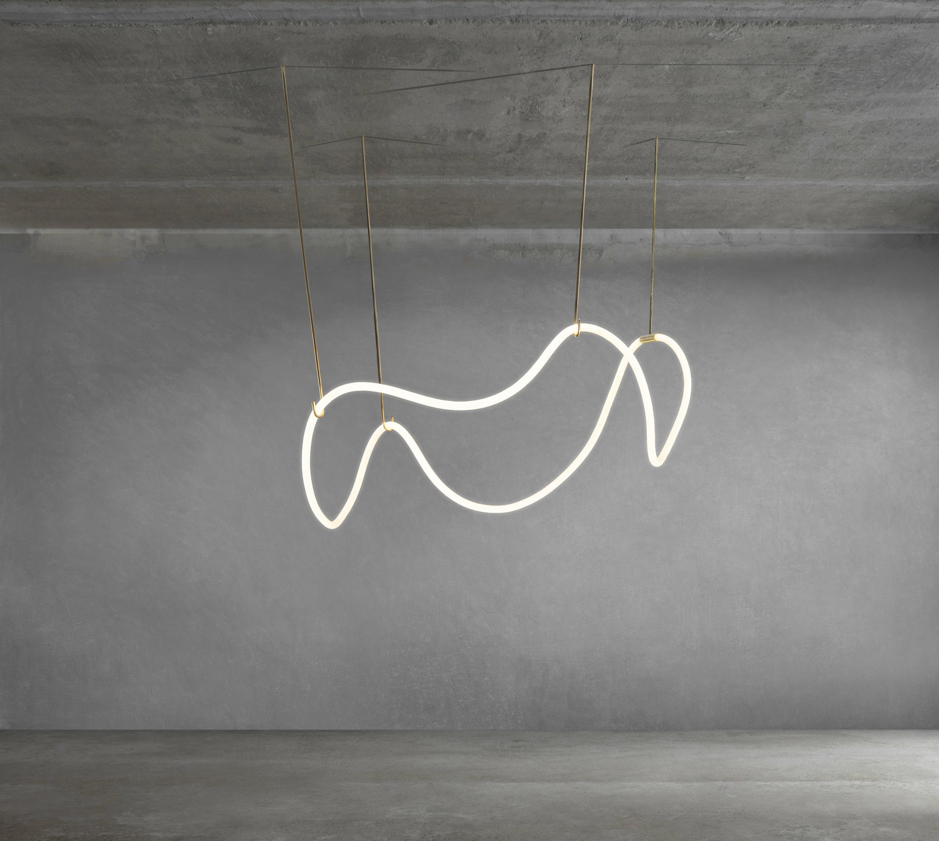 Unique Contemporary Flexible Form Satin Brass Pendant Light by Morghen Studio 6