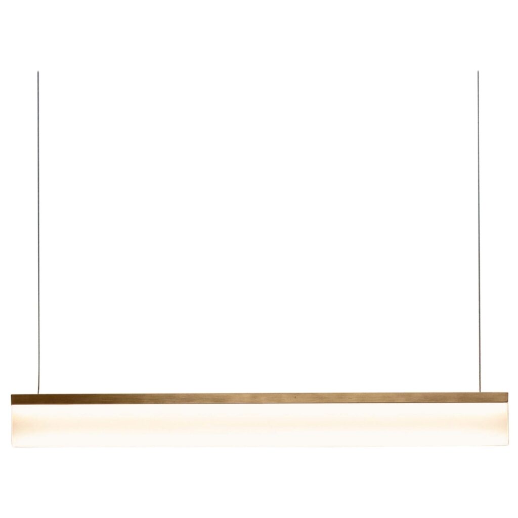 Warm Gold Frame Linear Contemporary Brass Pendant Light by Morghen Studio 1