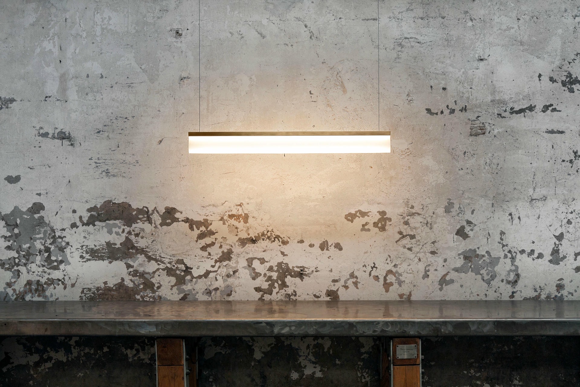 Warm Gold Frame Linear Contemporary Brass Pendant Light by Morghen Studio 2