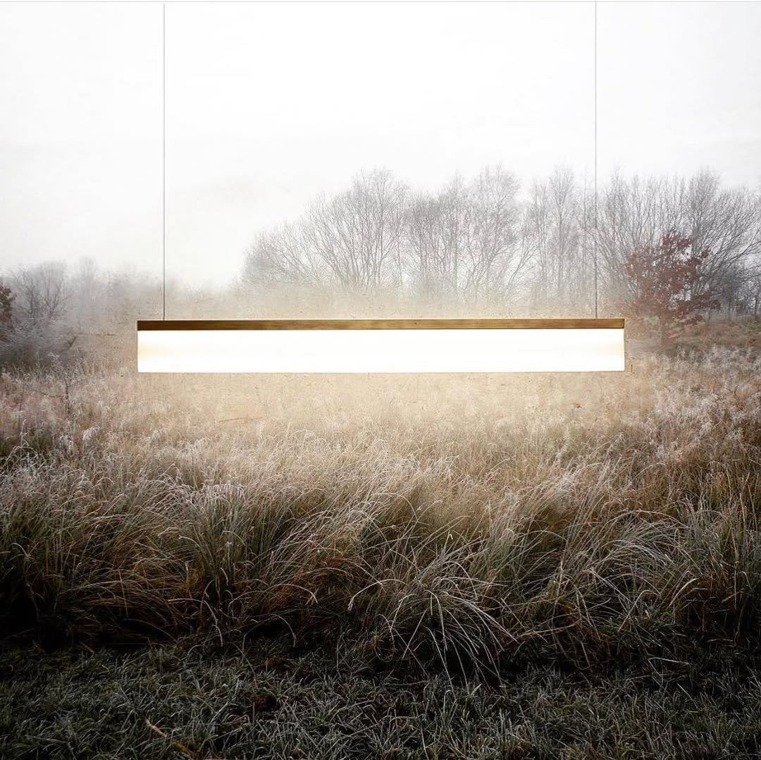 Warm Gold Frame Linear Contemporary Brass Pendant Light by Morghen Studio 5