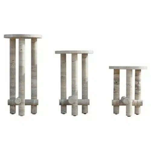 Ensemble of Travertine Side Tables by Clement Brazille 0