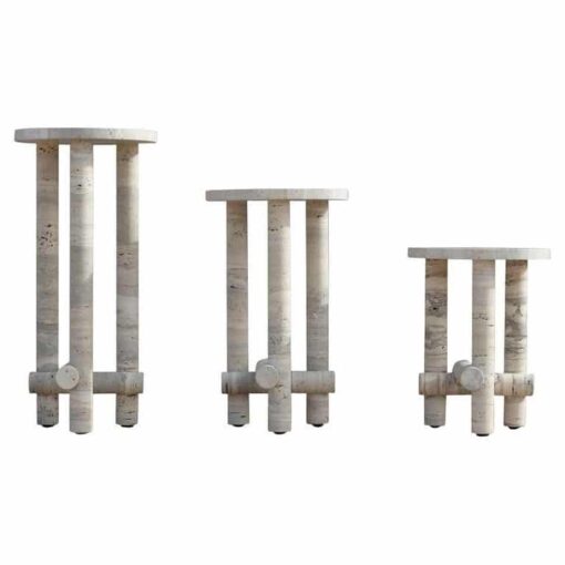 Ensemble of Travertine Side Tables by Clement Brazille 0