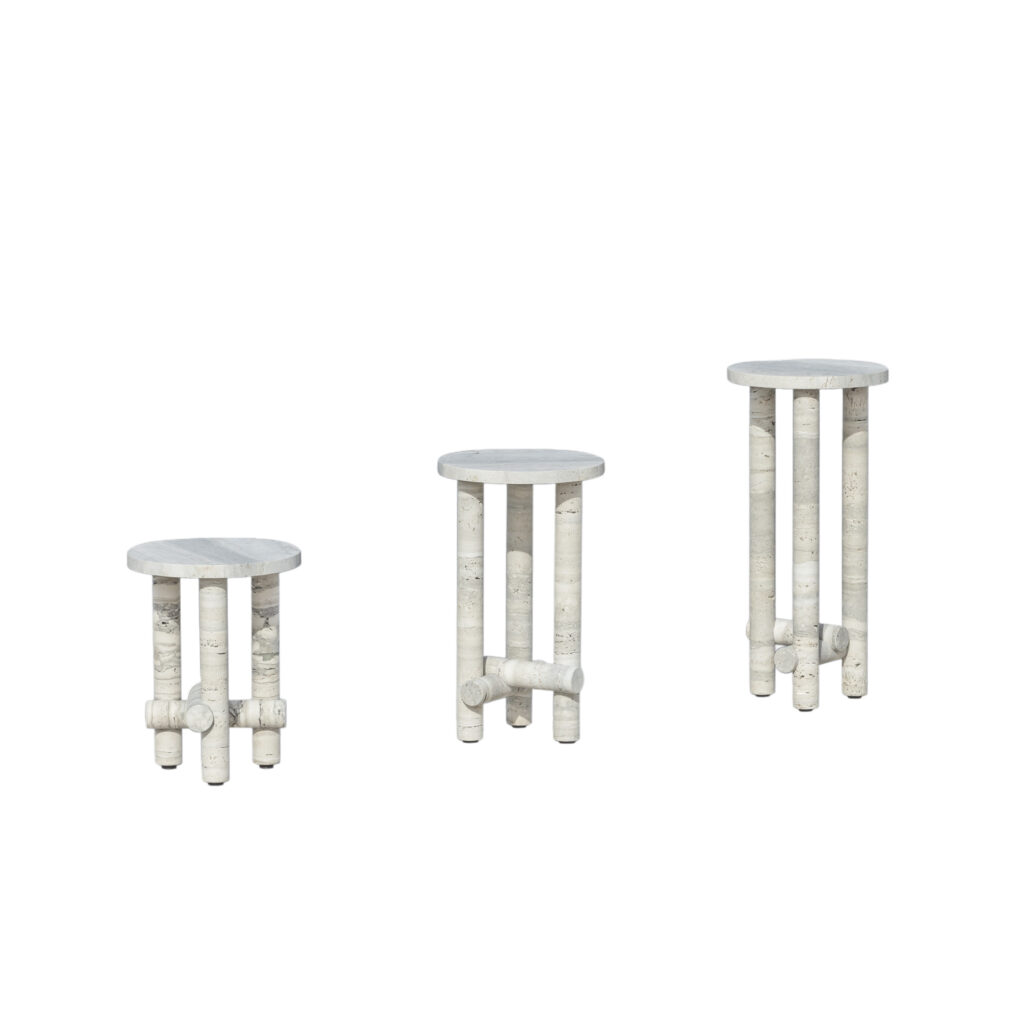 Ensemble of Travertine Side Tables by Clément Brazille 1