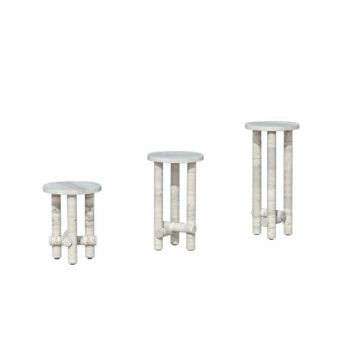 Ensemble of Travertine Side Tables by Clรฉment Brazille 1