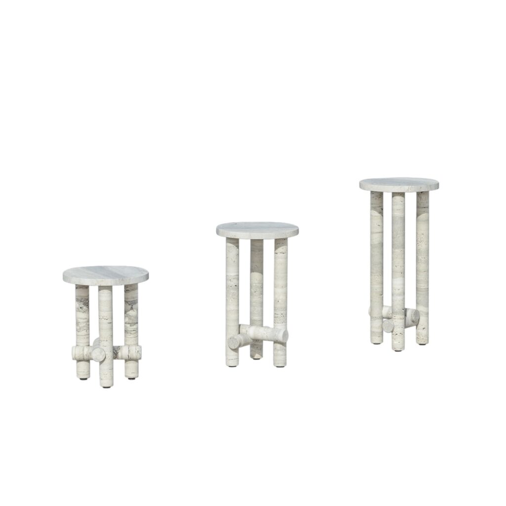 Ensemble of Travertine Side Tables by Clément Brazille 1