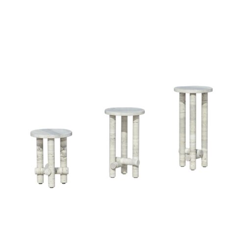 Ensemble of Travertine Side Tables by Clรฉment Brazille 1
