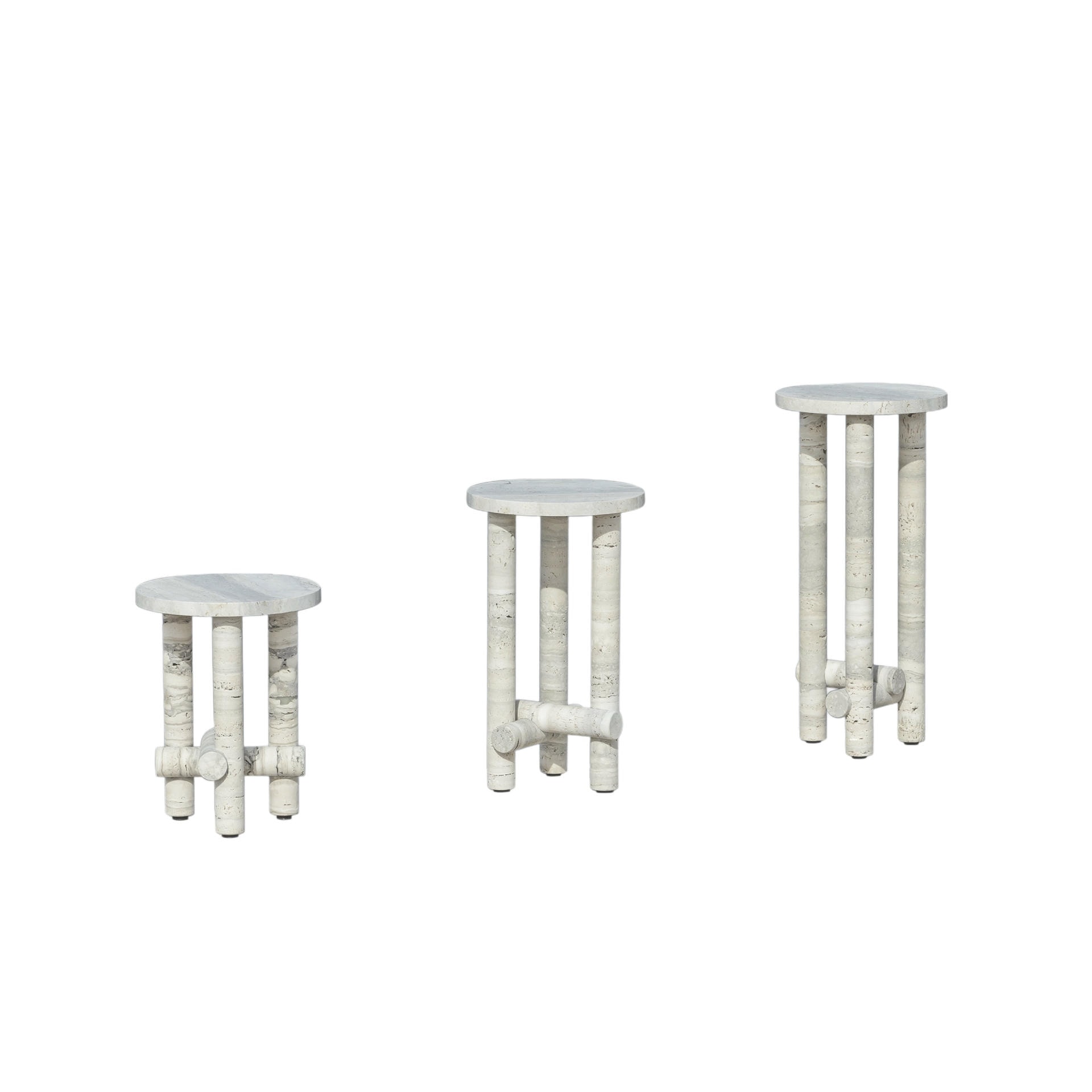 Ensemble of Travertine Side Tables by Clรฉment Brazille 1