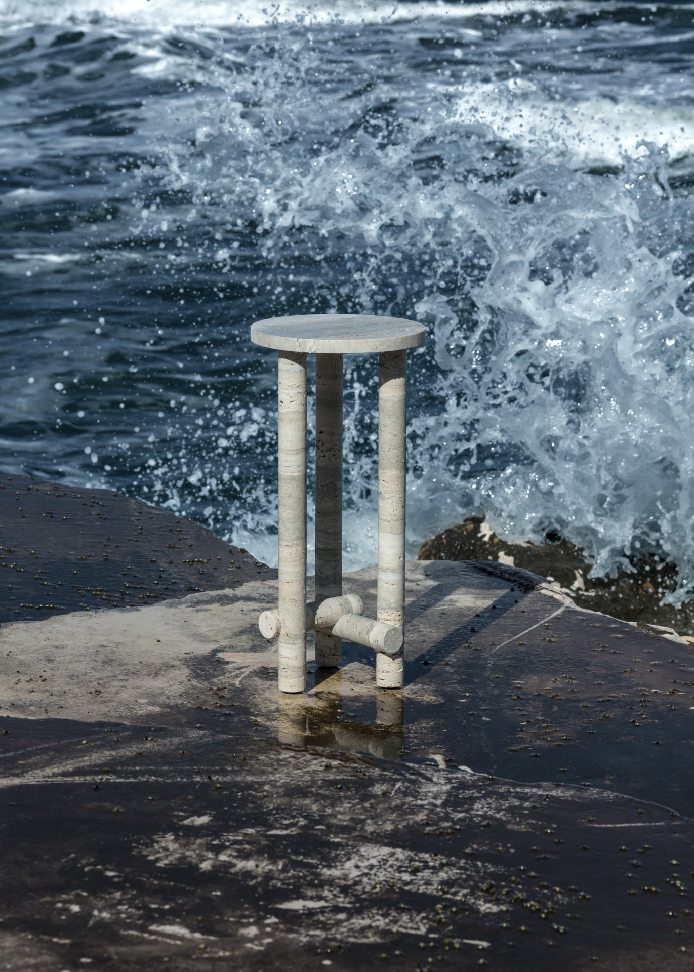 Ensemble of Travertine Side Tables by Clรฉment Brazille 12
