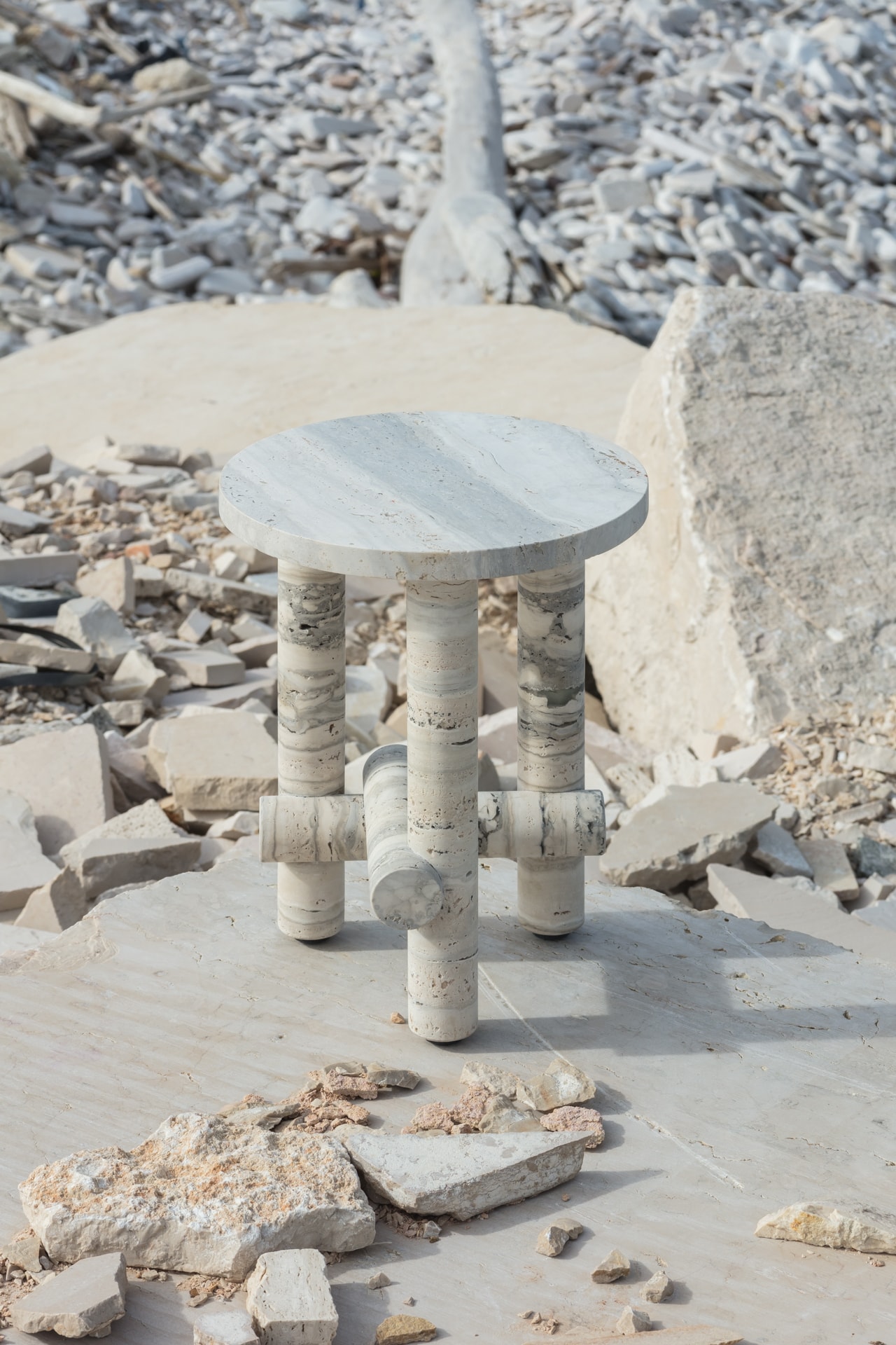 Ensemble of Travertine Side Tables by Clรฉment Brazille 13