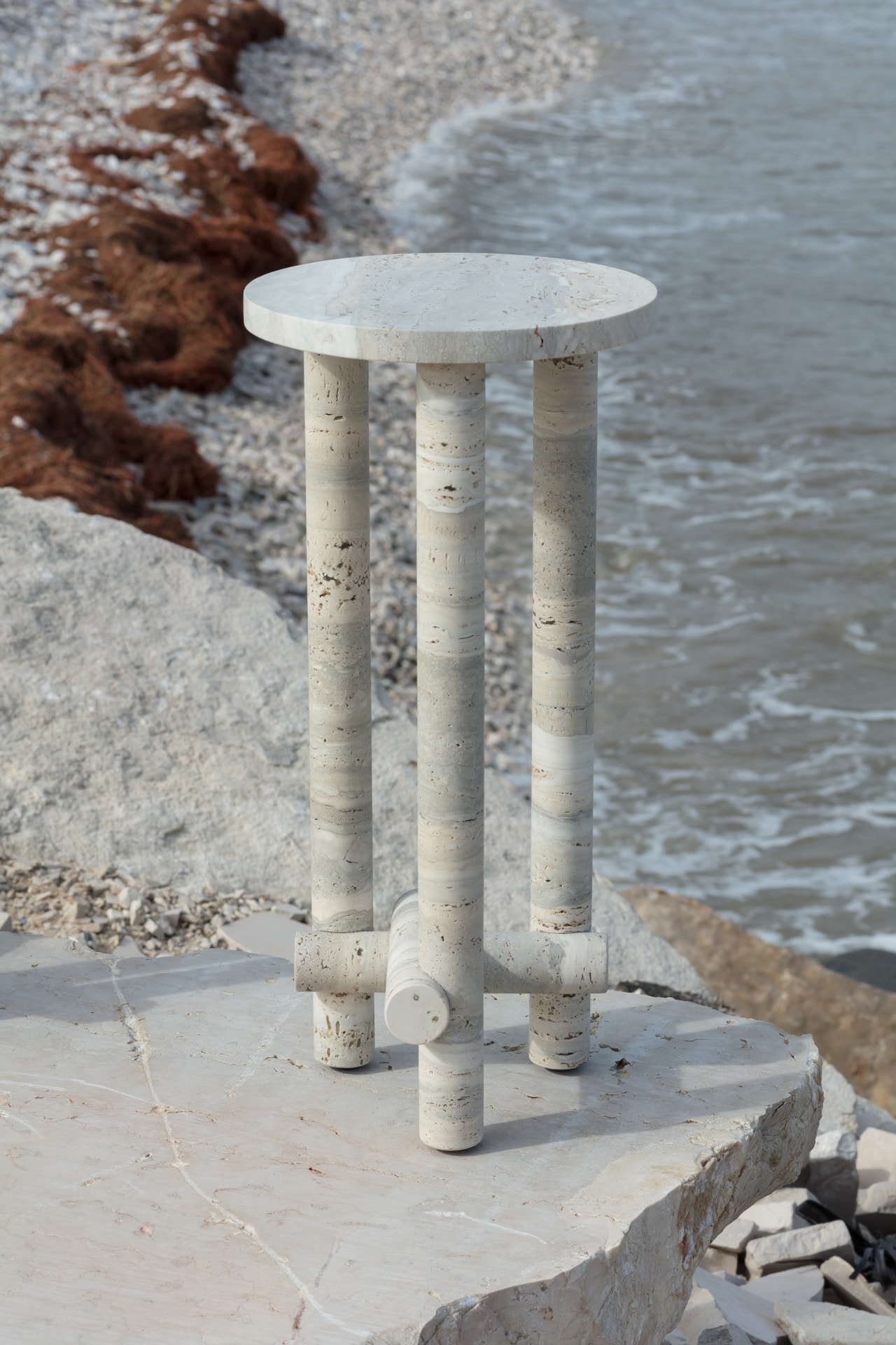 Ensemble of Travertine Side Tables by Clรฉment Brazille 14
