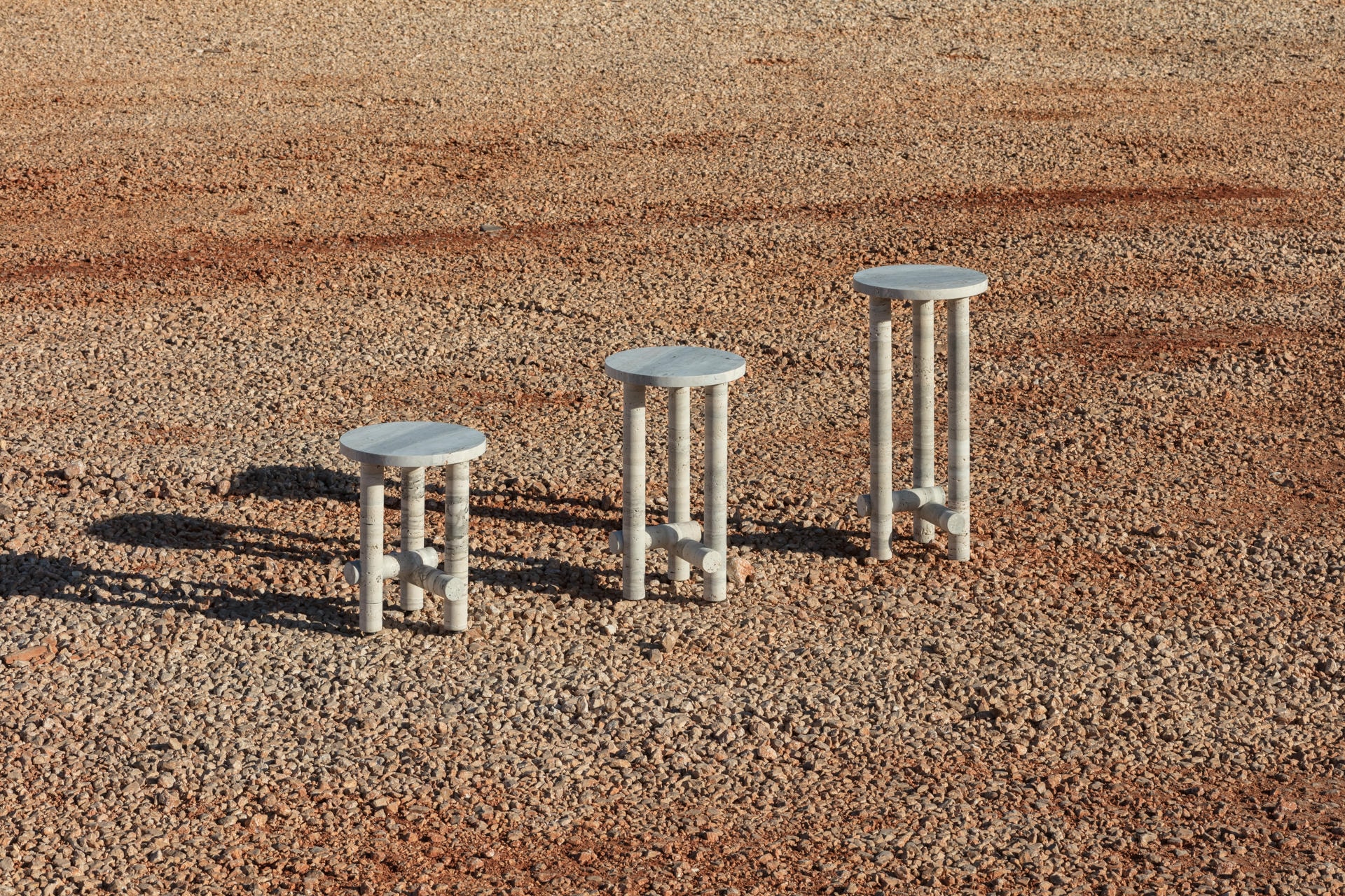 Ensemble of Travertine Side Tables by Clรฉment Brazille 18