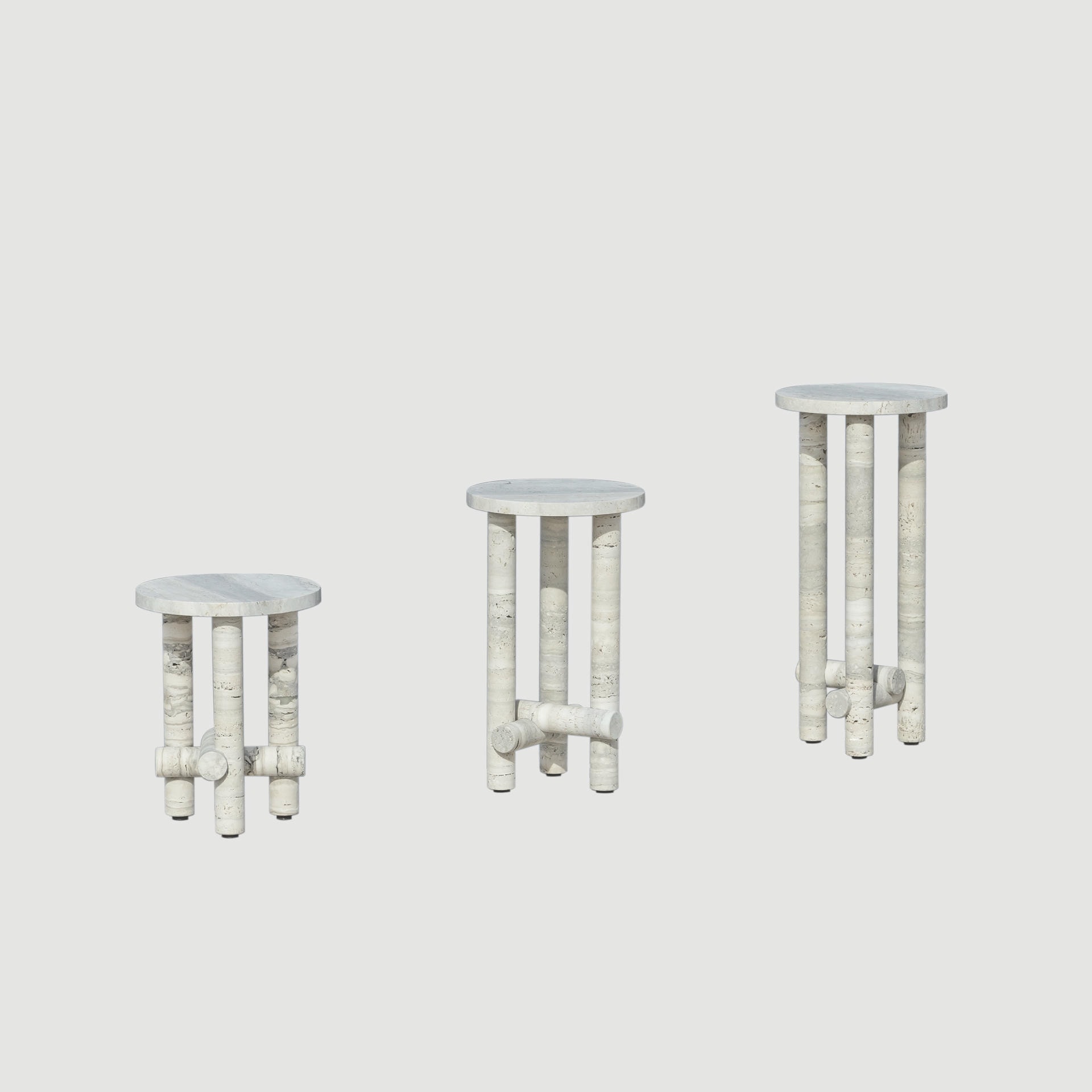 Ensemble of Travertine Side Tables by Clรฉment Brazille 2
