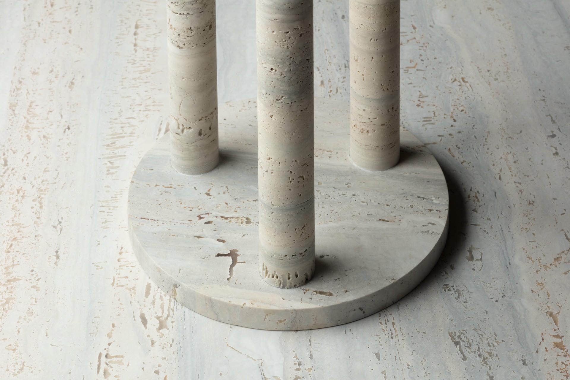 Ensemble of Travertine Side Tables by Clรฉment Brazille 6