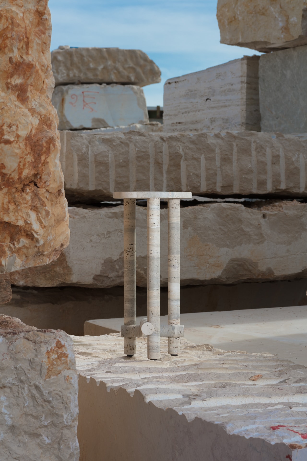 Ensemble of Travertine Side Tables by Clรฉment Brazille 7