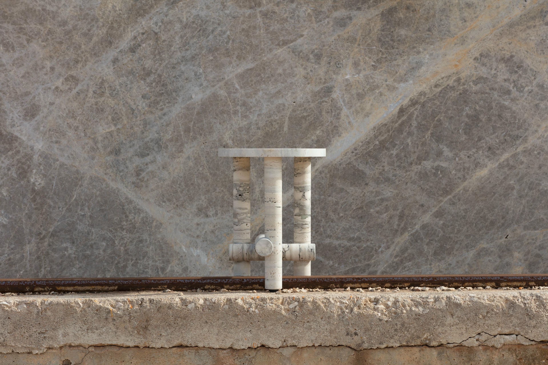 Ensemble of Travertine Side Tables by Clรฉment Brazille 8