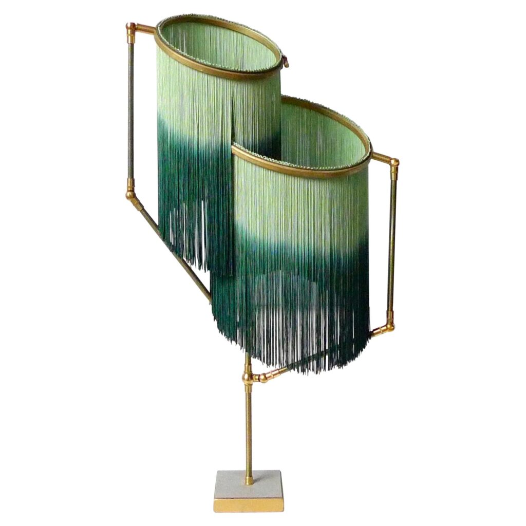 No 21 Green Fringes Dip Dyed Contemporary Art Table Lamp by Sander Bottinga 1