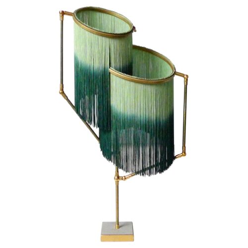 No 21 Green Fringes Dip Dyed Contemporary Art Table Lamp by Sander Bottinga 1