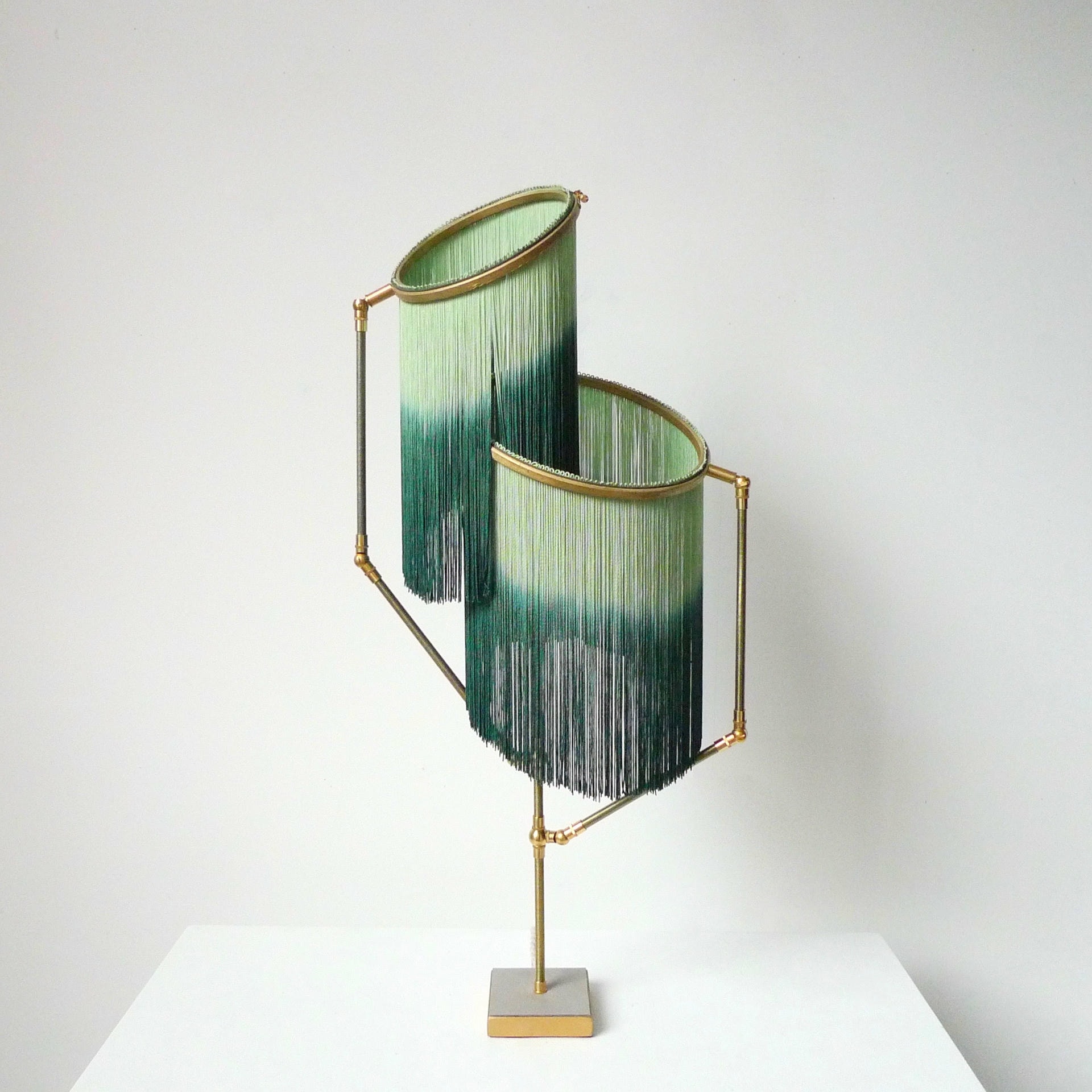 No 21 Green Fringes Dip Dyed Contemporary Art Table Lamp by Sander Bottinga 2