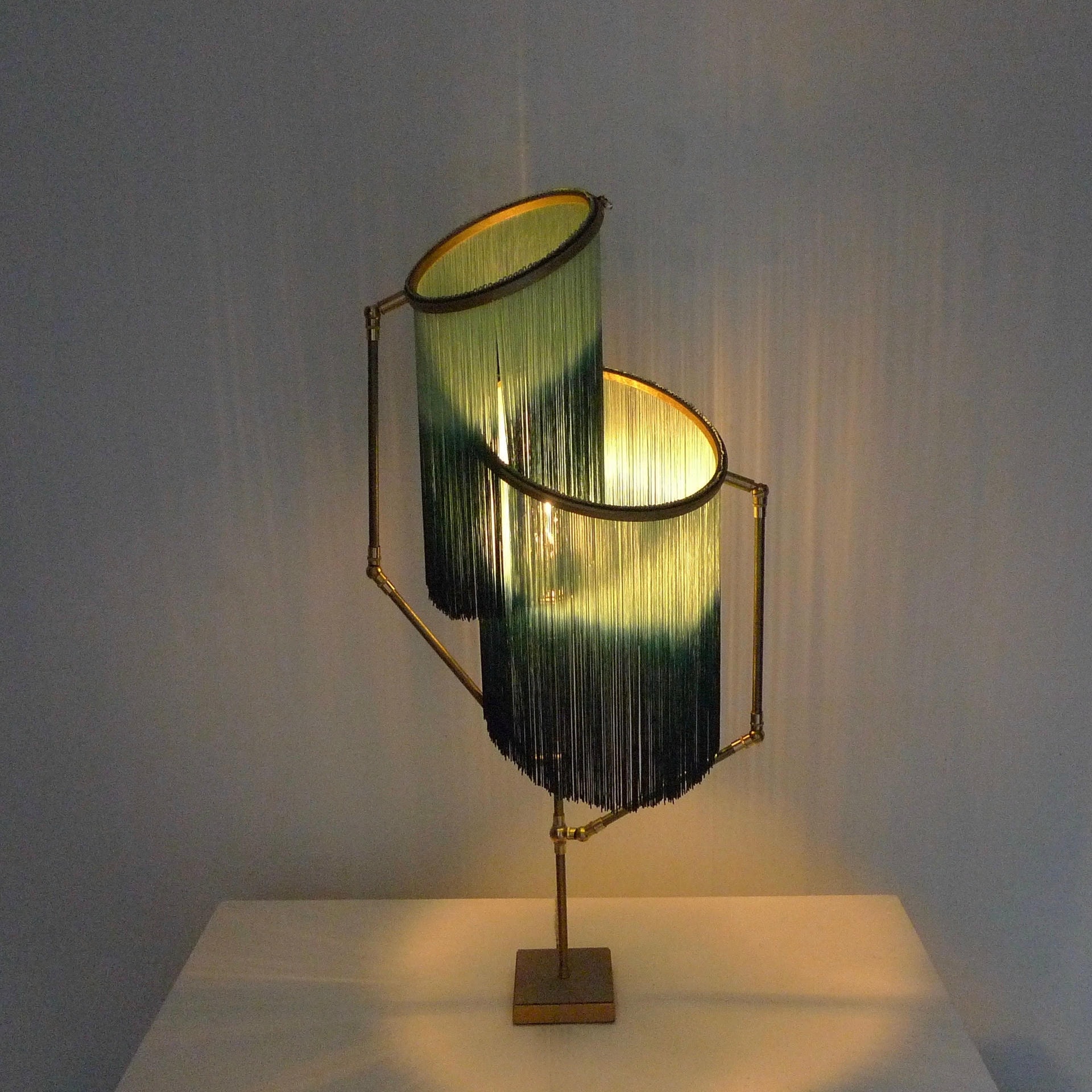 No 21 Green Fringes Dip Dyed Contemporary Art Table Lamp by Sander Bottinga 3