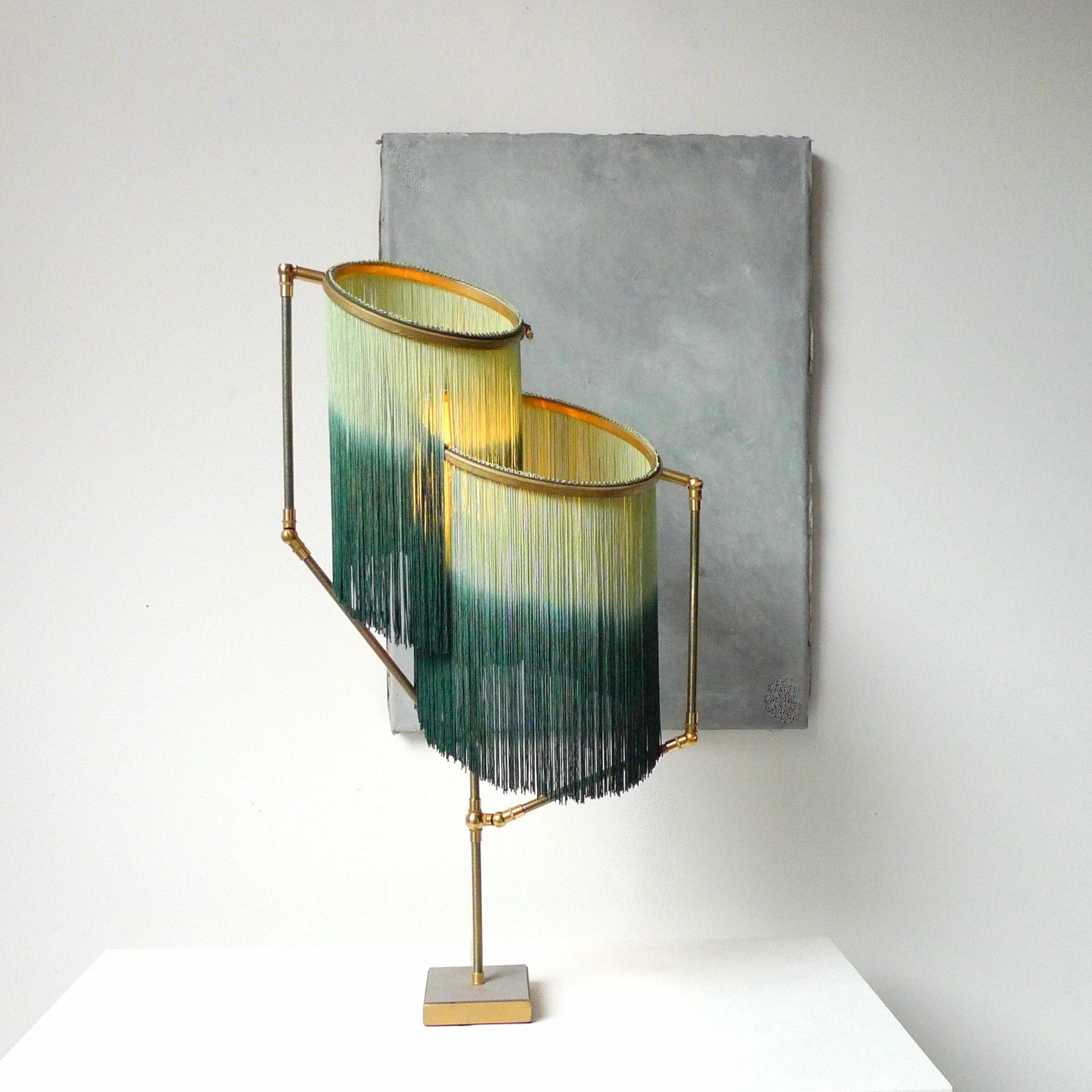 No 21 Green Fringes Dip Dyed Contemporary Art Table Lamp by Sander Bottinga 5