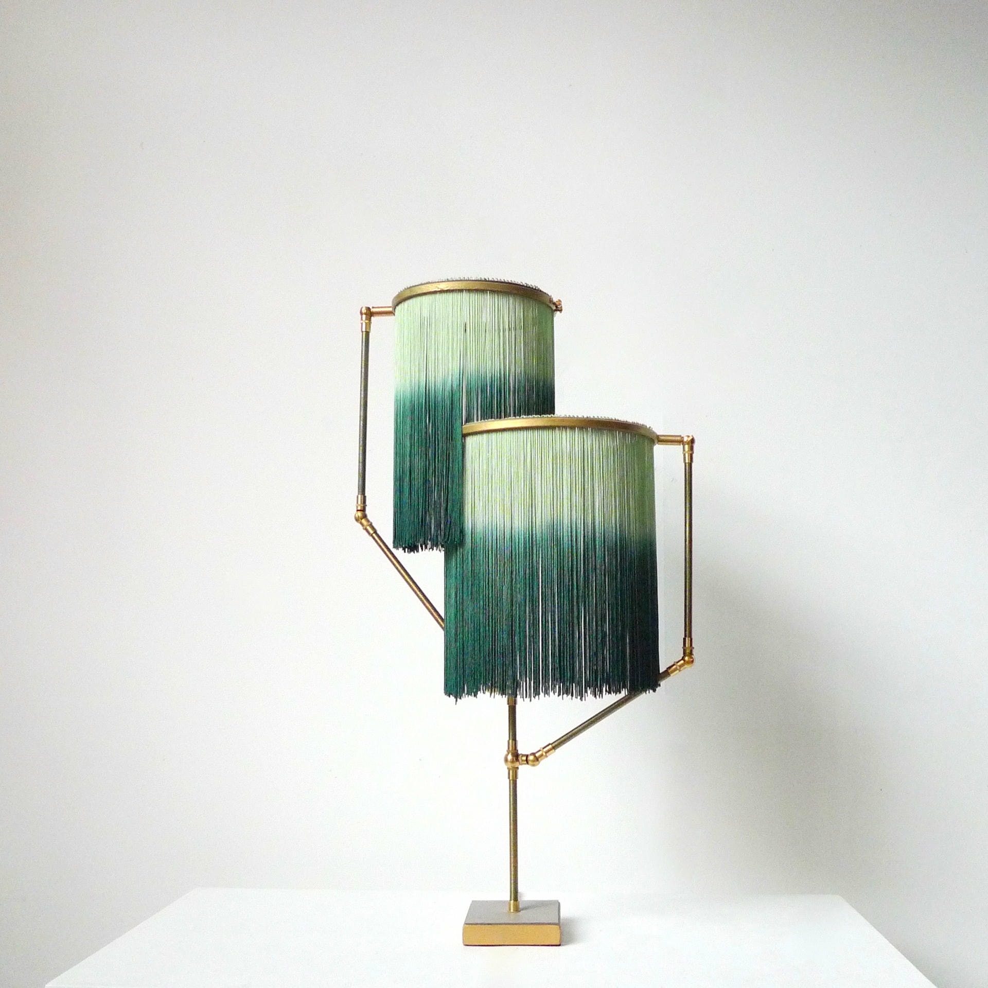 No 21 Green Fringes Dip Dyed Contemporary Art Table Lamp by Sander Bottinga 7
