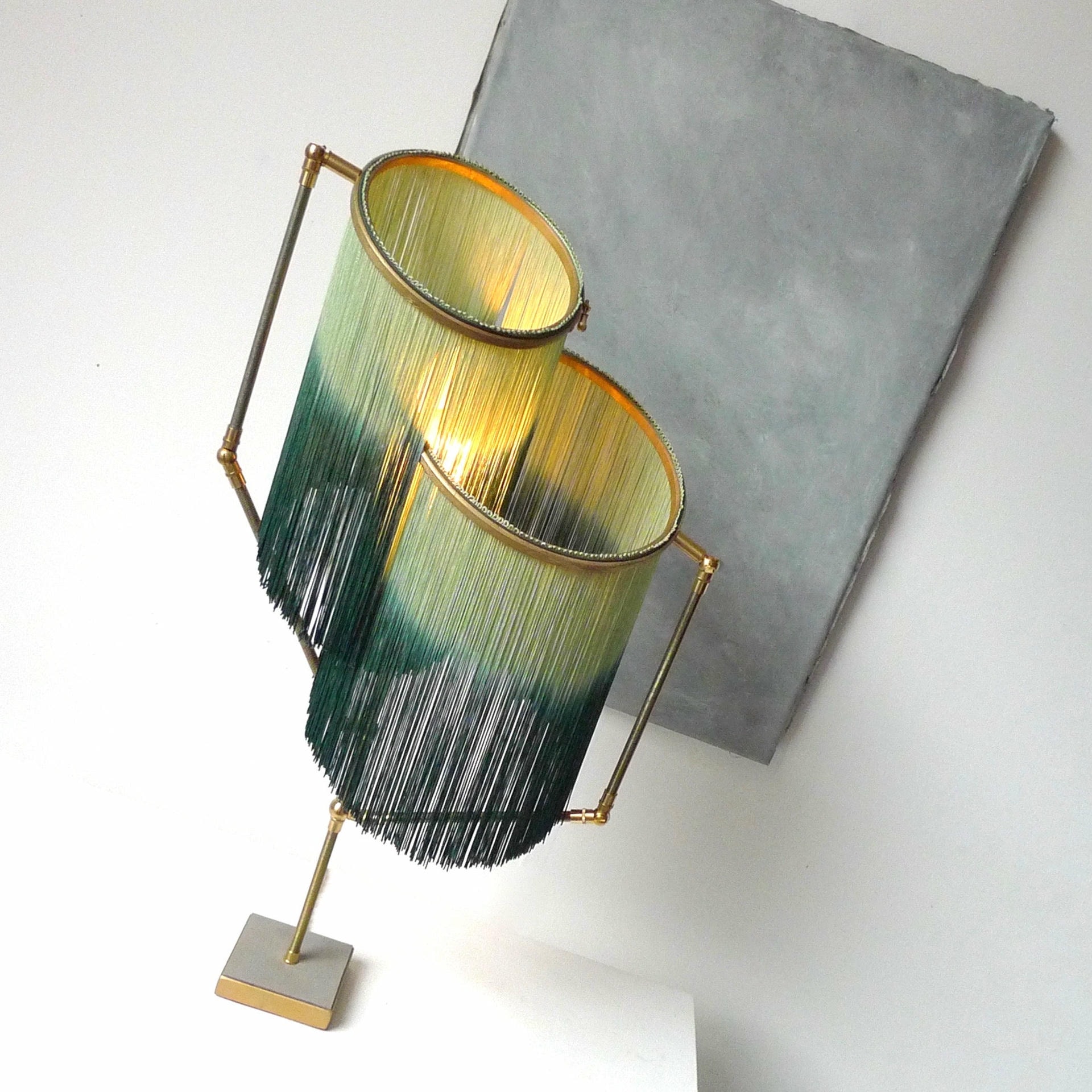 No 21 Green Fringes Dip Dyed Contemporary Art Table Lamp by Sander Bottinga 8