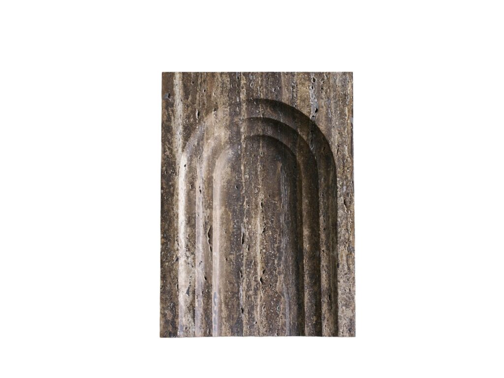 Contemporary Coffee Travertine Block Dish with Arched Details by Henry Wilson 1