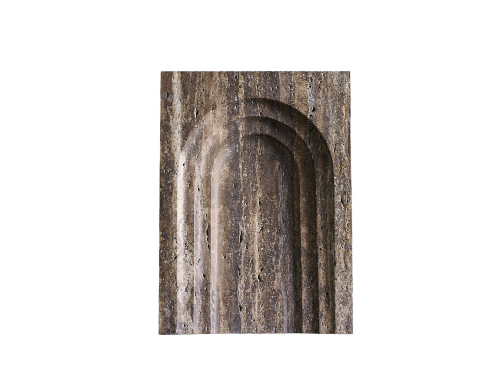 Contemporary Coffee Travertine Block Dish with Arched Details by Henry Wilson 1