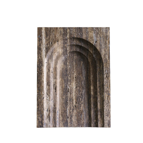 Contemporary Coffee Travertine Block Dish with Arched Details by Henry Wilson 1