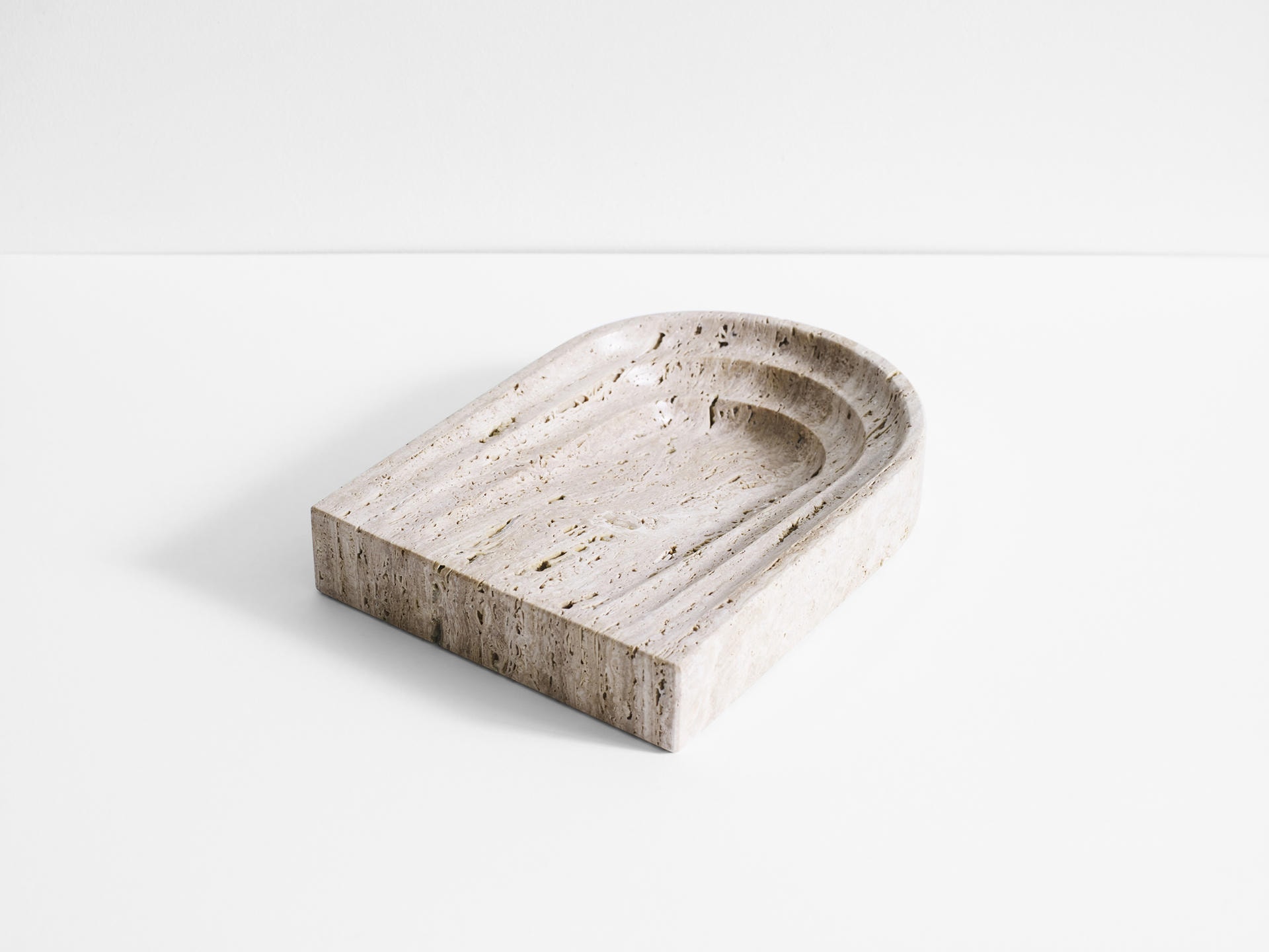 Rounded Off Triangle Natural Beige Travertine Dish by Henry Wilson 2