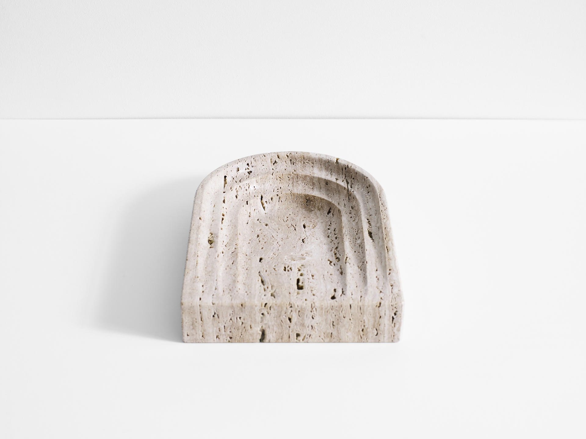 Rounded Off Triangle Natural Beige Travertine Dish by Henry Wilson 5