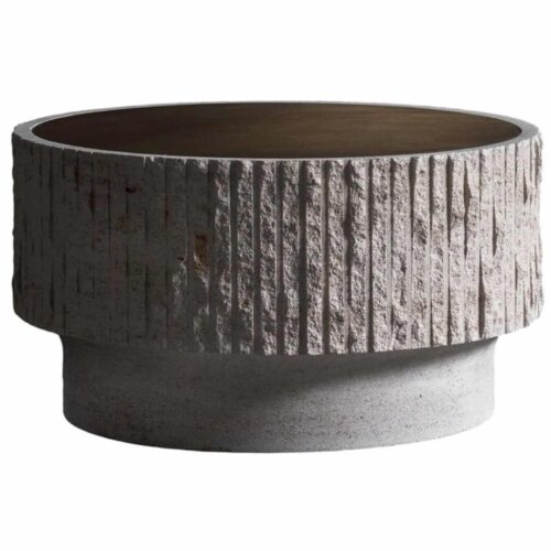 Ambigue Limestone and Brass Sculpted Coffee Table by Frederic Saulou 1 1