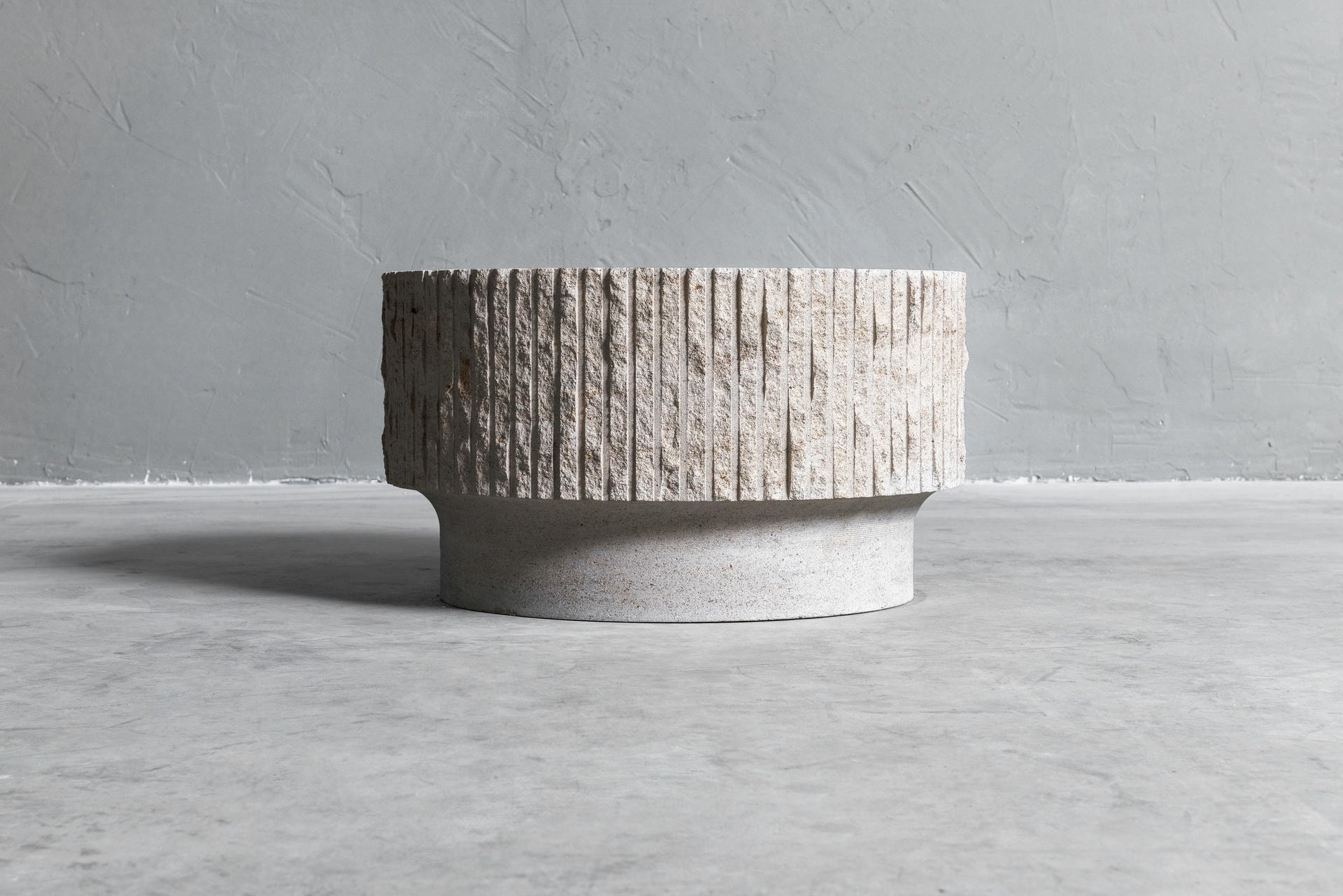 Ambigue, Limestone and Brass Sculpted Coffee Table by Frederic Saulou 2