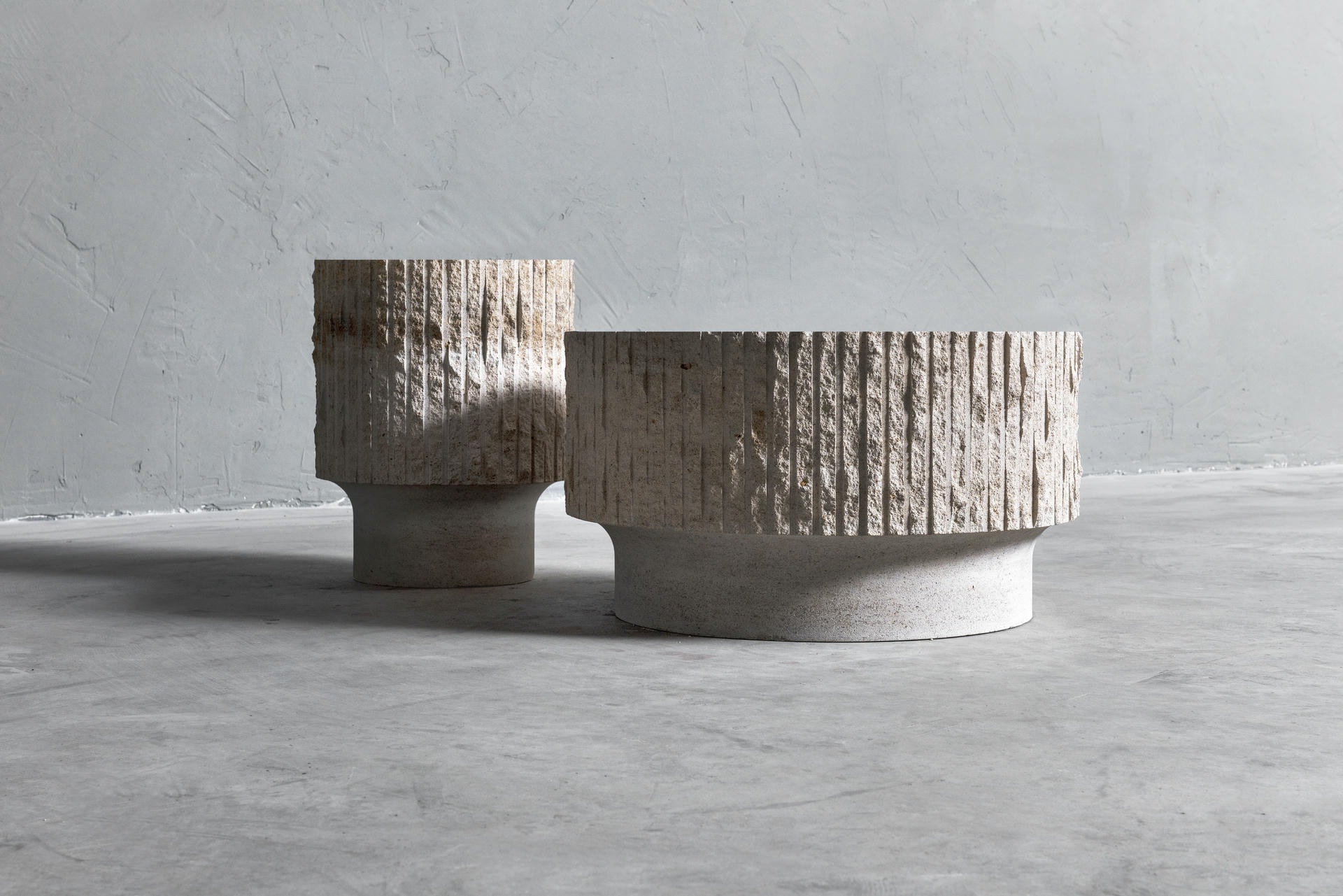 Ambigue, Limestone and Brass Sculpted Coffee Table by Frederic Saulou 3