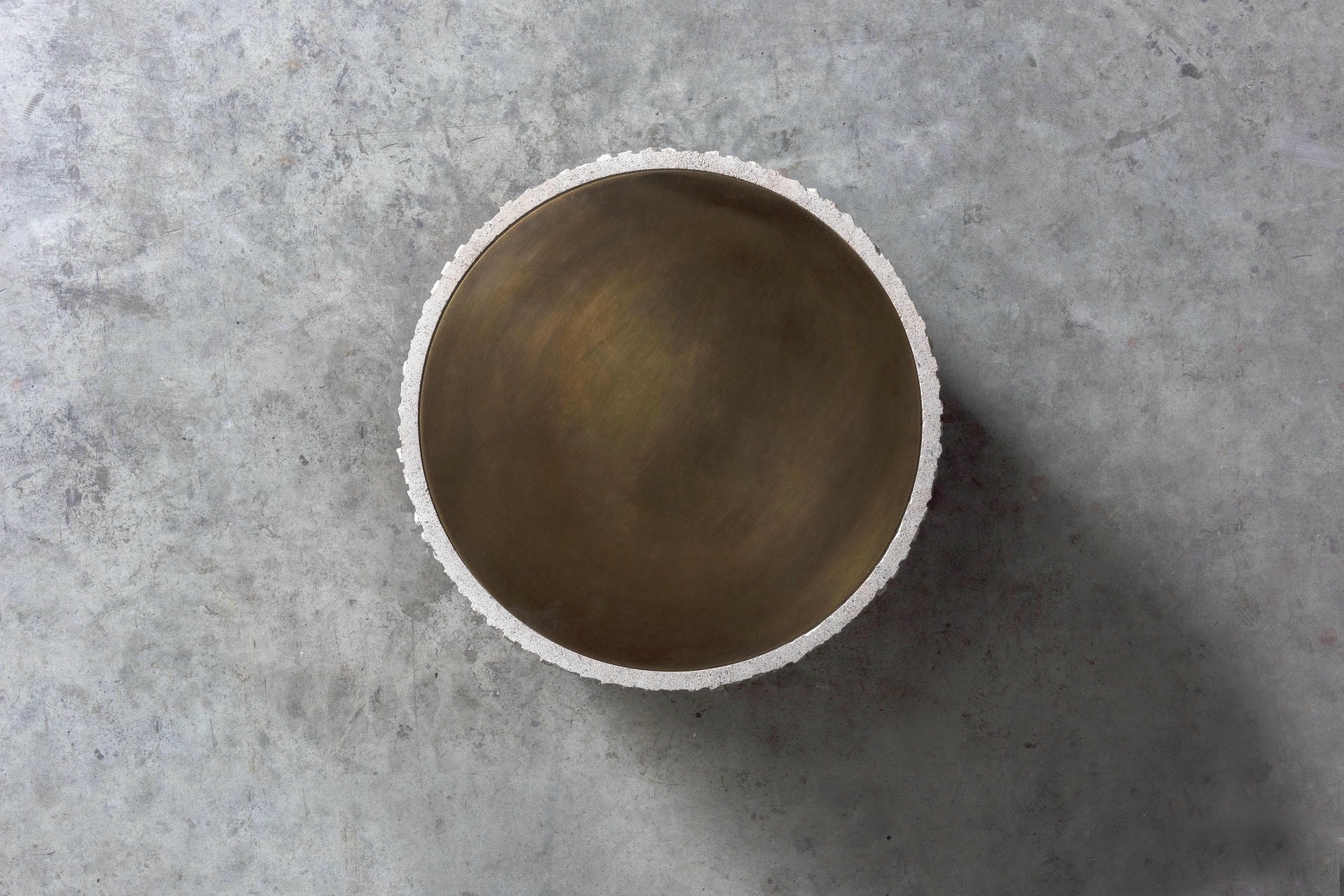Ambigue, Limestone and Brass Sculpted Coffee Table by Frederic Saulou 6