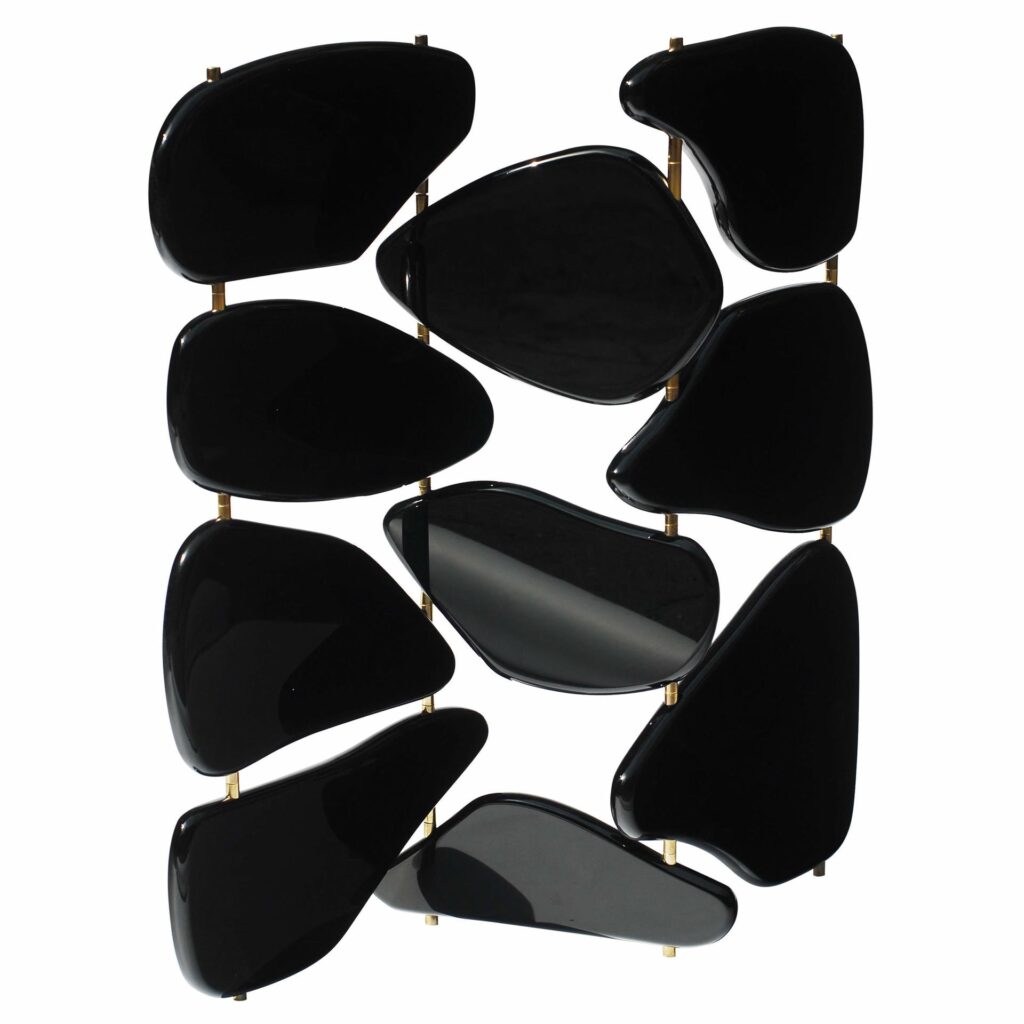 Black Pebble Wood Metal Contemporary Belix Folding Screen By Stefan Leo 1
