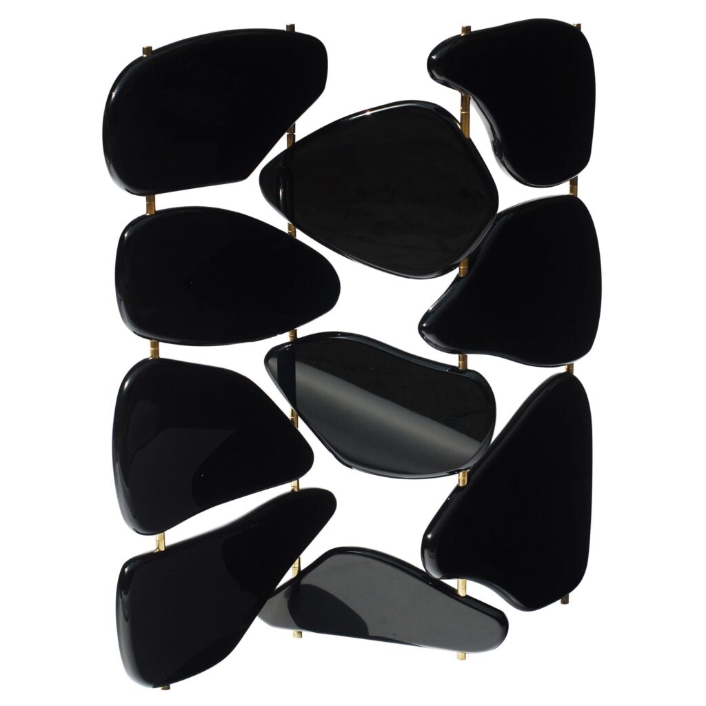 Black Pebble Wood Metal Contemporary Belix Folding Screen By Stefan Leo 1
