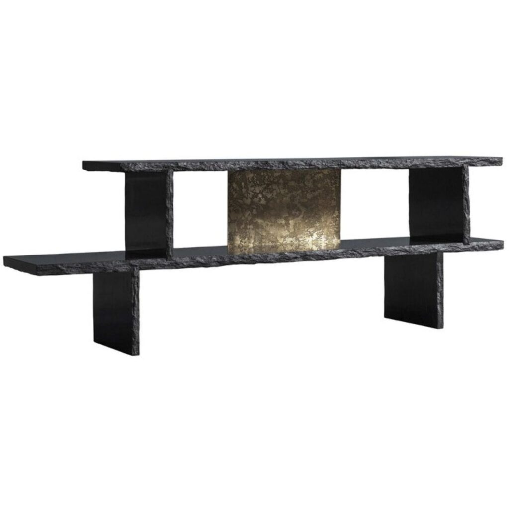 Brass and Slate Sculpted Buffet by Frederic Saulou 1 1 1