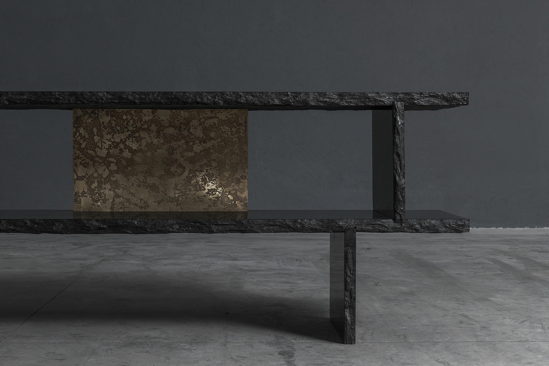Brass and Slate Sculpted Buffet by Frederic Saulou 4