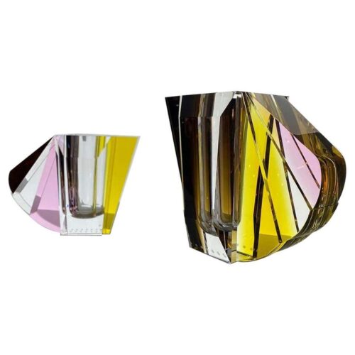 Pair of NYC Contemprary Vases Hand Sculpted Contemporary Crystal